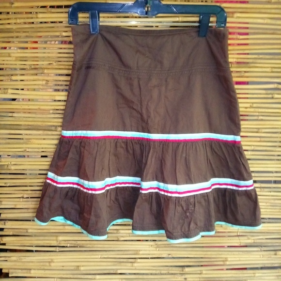 American Eagle Outfitters Dresses & Skirts - AMERICAN EAGLE 0 29 Boho Cotton Ribboned Skirt in Brown Pink